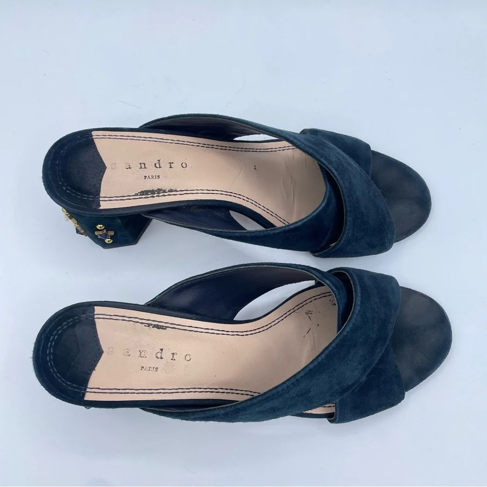 Sandro Star Studded Suede Sandals Shoes 40 Blue